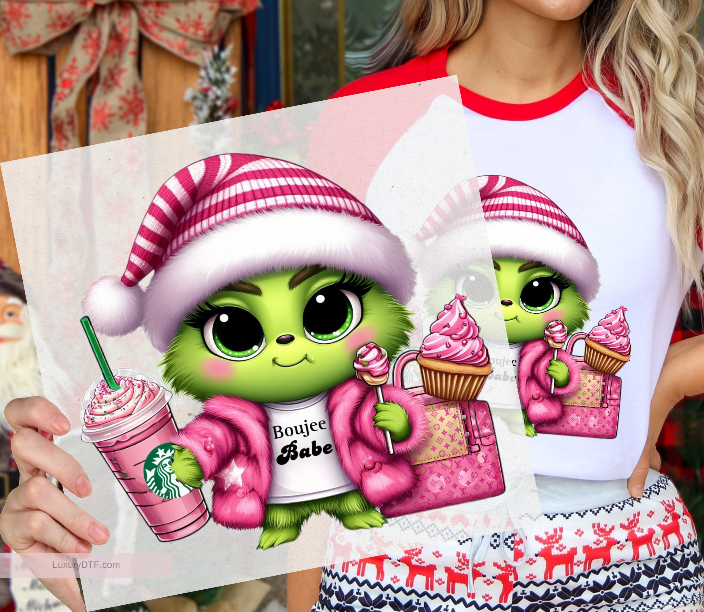 Pink Christmas Grinch with Truck, High Resolution , mugs, shirts,  sublimation, digital prints , ornaments, gifts