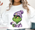 Purple Grinch with white hearts shirts and benny, drinking his favorite coffee frap. Funny valentine grinch DTF transfer, Ready to press in seconds | LuxuryDTF.com