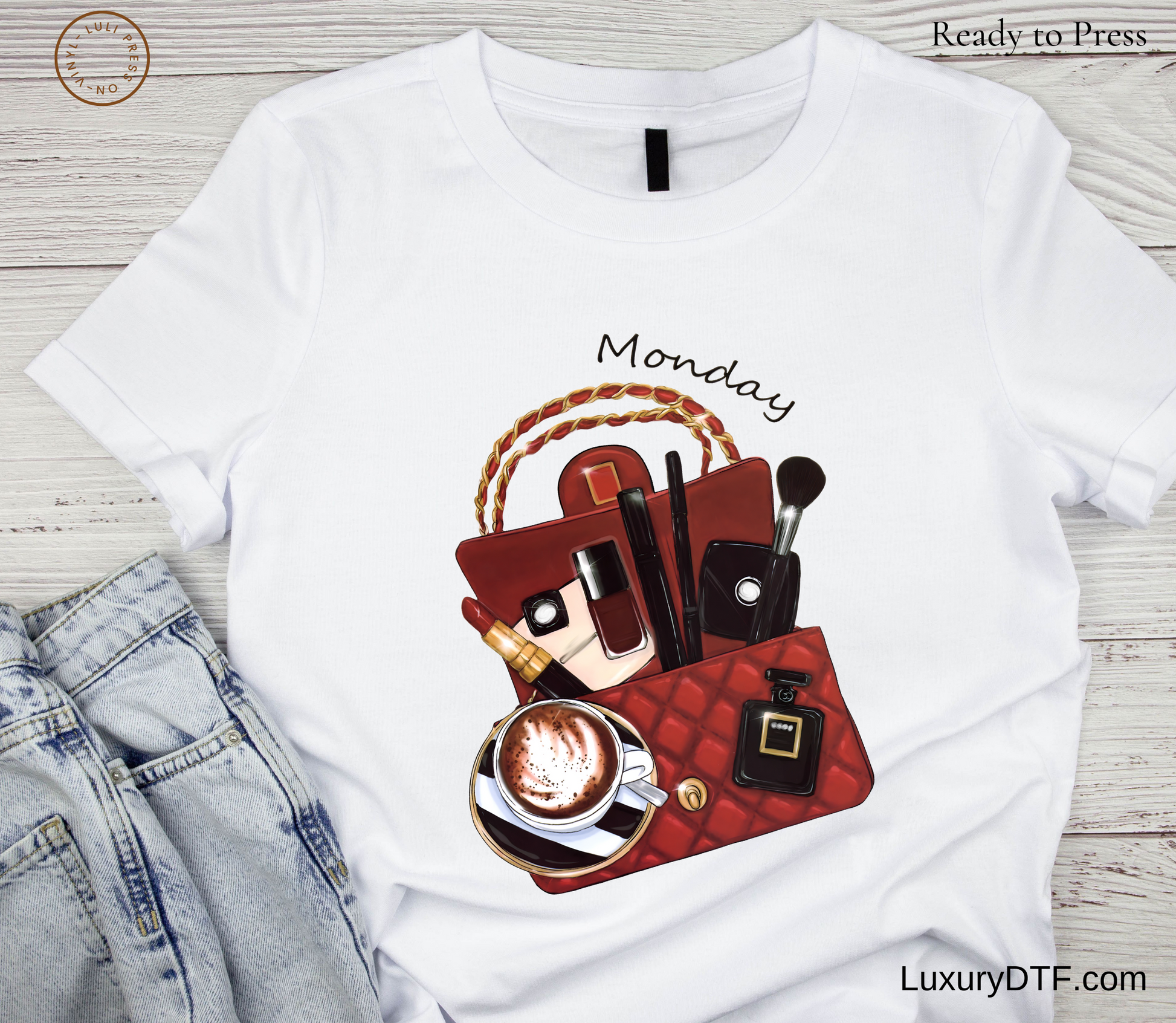 Image of Monday Glam DTF Transfer Design with Red Handbag