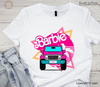 Pink Car Cartoon DTF Transfer on White Shirt - Close-up