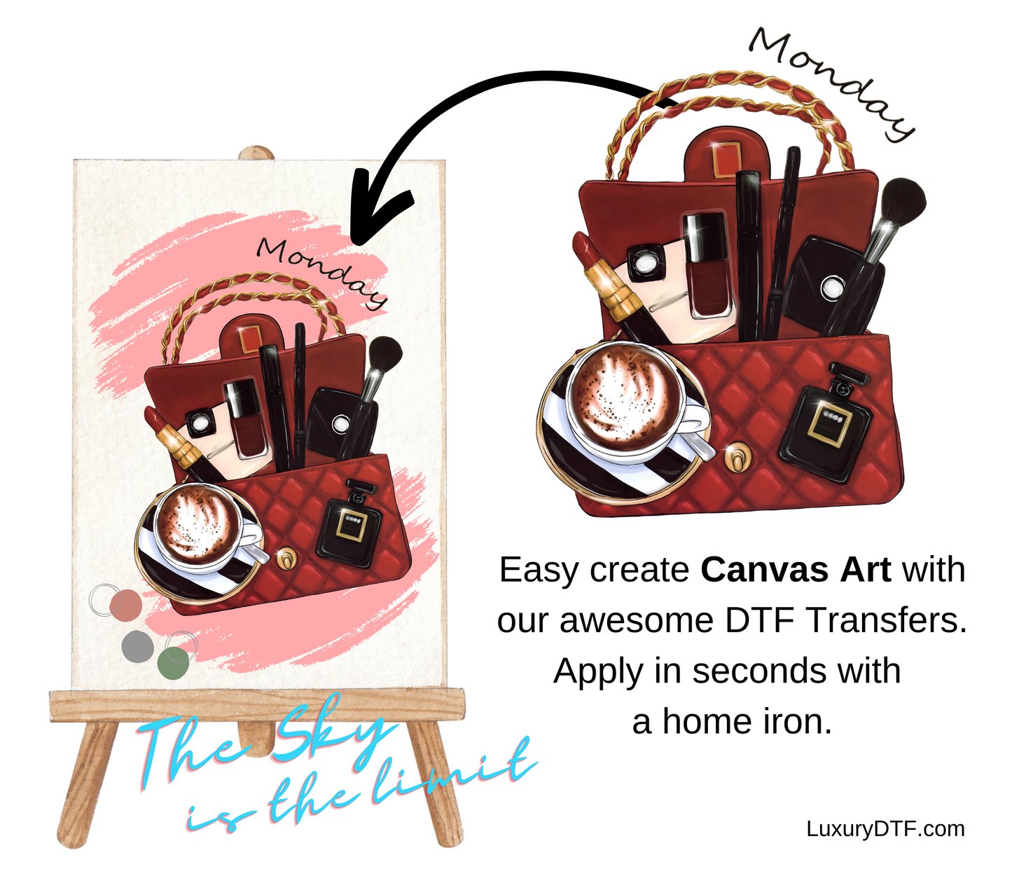 Image of Monday Glam DTF Transfer applied to canvas