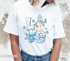 Winter Love Snowman DTF Transfer on a white shirt | easy to apply heat transfer | luxurydtf.com