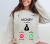 Upgrade your wardrobe with our witty 'Money is Calling' DTF transfer. Perfect for light or dark shirts, showcase your humor and style with this unique iPhone-inspired design! Great for custom t-shirts and custom apparel iPhone inspired | luxurydtf.com