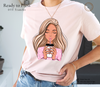 Fashionable girl drinking coffee design on tee