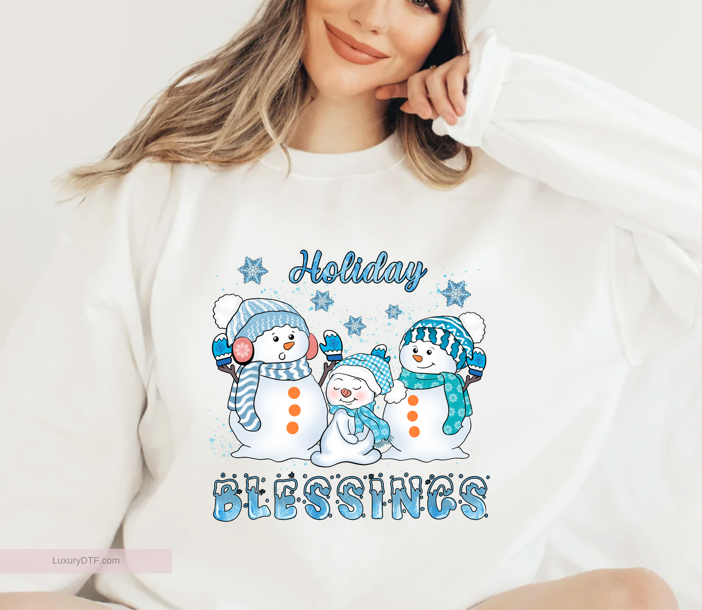 Winter holiday blessings blue and white DTF transfer | Luxurydtf.com