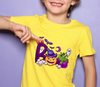 Boy child wearing yellow shirt with vibrant cartoon Halloween DTF Transfers DTF design - LuxuryDTF.com