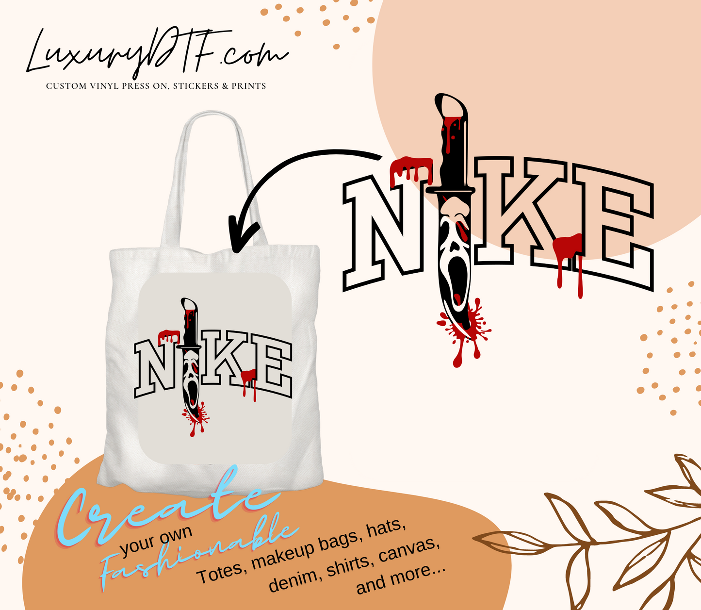 Tote Bag with Spooky Sports Halloween Knife-Themed Print | LuxuryDTF.com