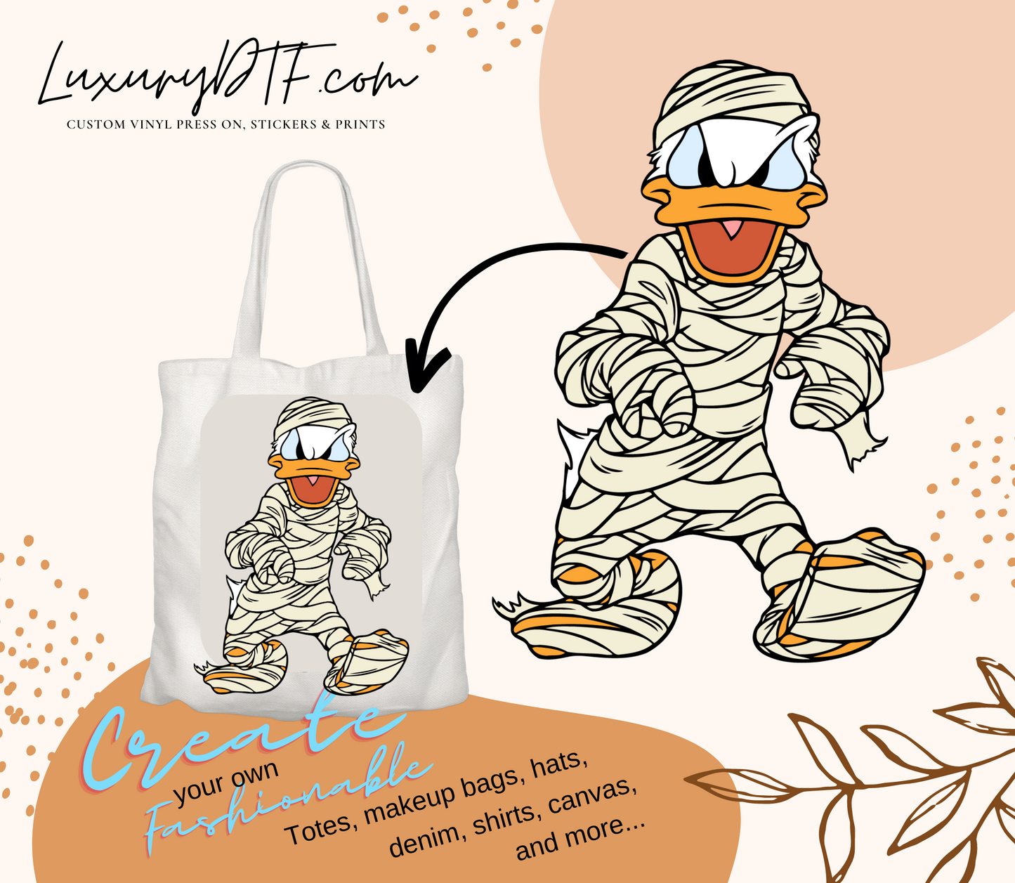 Halloween Mummy Cartoon Character DTF Transfer on T-Shirt for kids and adults | LuxuryDTF.com