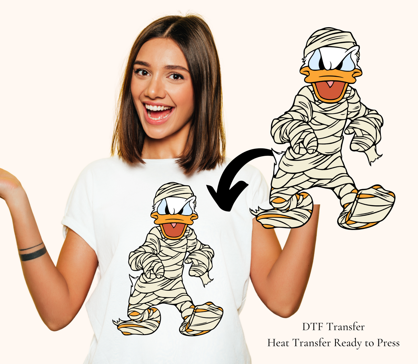 Halloween Mummy Cartoon Character DTF Transfer on T-Shirt for kids and adults | LuxuryDTF.com