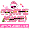 Pink Santa Claus-themed customization name options. 'Custom Name' and decorative elements. christmas custom name, christmas gifts name personalized