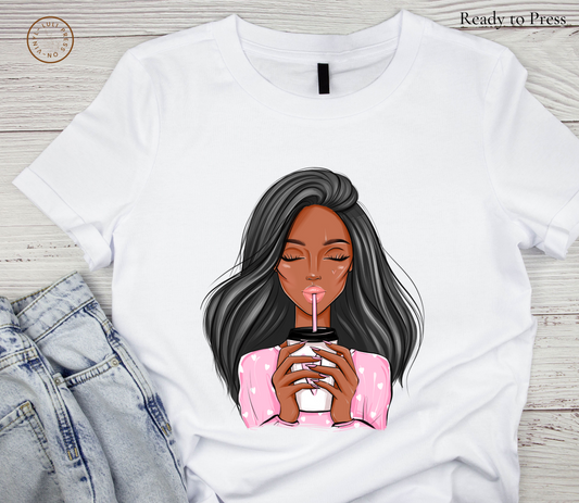 Trendy illustration black girl sipping coffee t-shirt