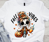 Fall Vibes DTF Transfers Ready to Press on a white t-shirt