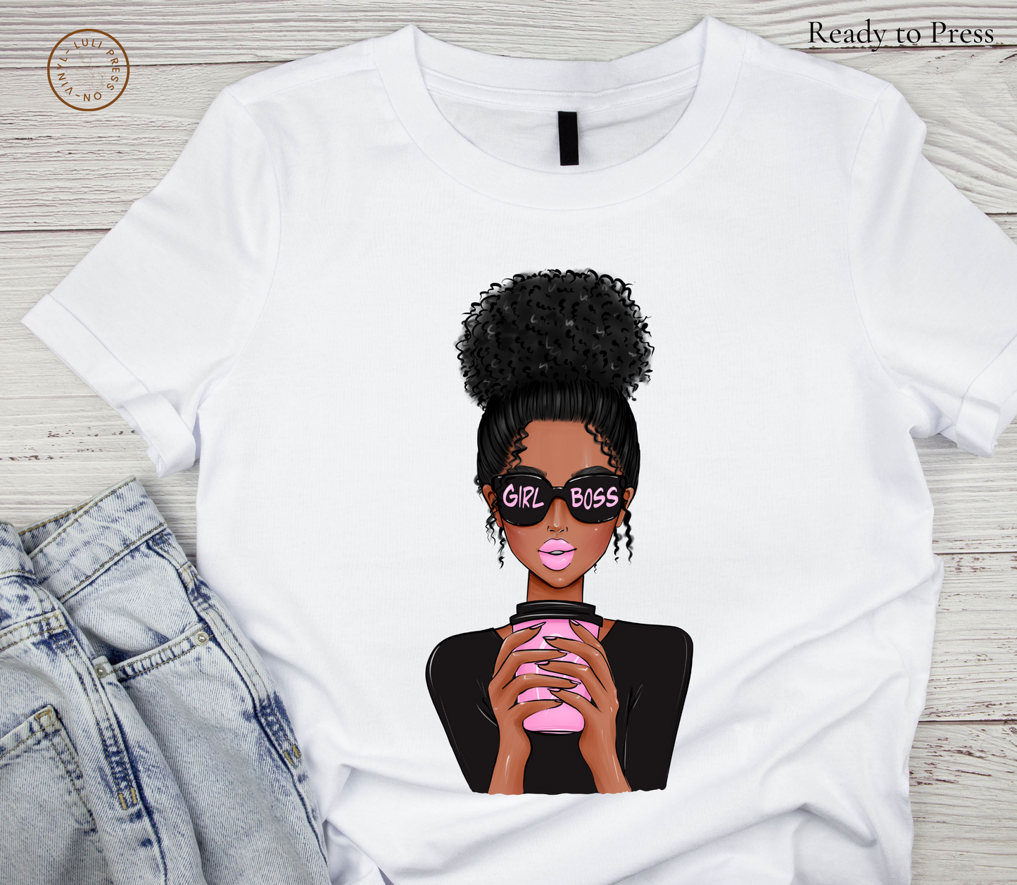 Black Boss Girl Life Stylish Fashionista Sipping Her Coffee - DTF Transfer
