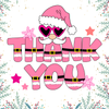 Pink Santa Claus with sunglasses and 'THANK YOU' text on a festive background
