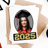 Custom Graduate 2025 digital art with live preview, personalized name and school, ideal for graduation party decor and printable gifts
