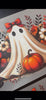Short video showcasing the vibrant colors and detailed design of the Happy Autumn Ghost DTF transfer, pumpkins, and fall-themed flowers on it.