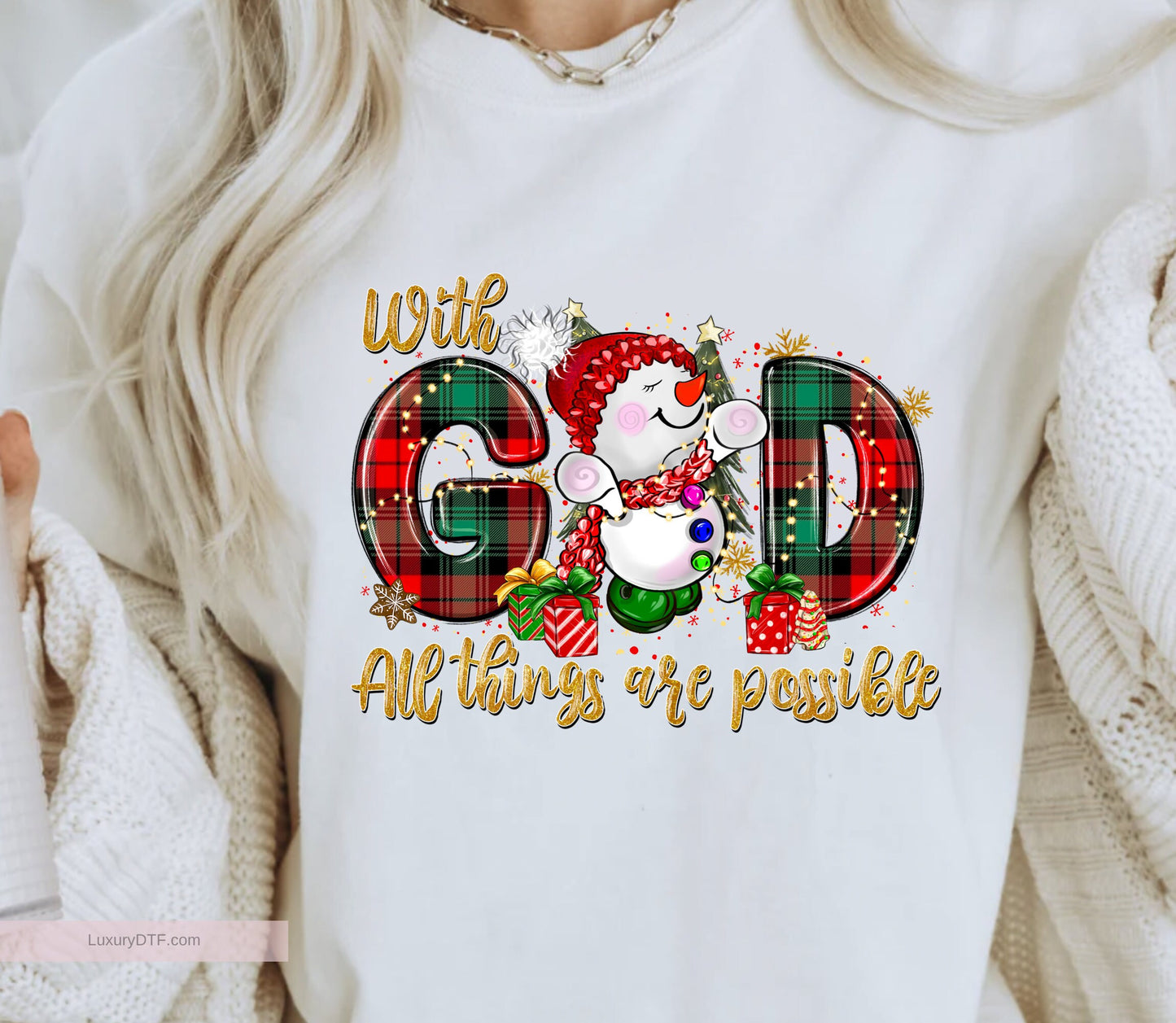with God all things are possible | DTF Transfer | ready to press on dark and light fabrics | LuxuryDTF.com