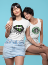 Weed-inspired Cannabis Lips DTF print on stylish white tee
