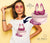 Chanel Pink Love Logo with DTF Transfers logo printed on a white t-shirt of a girl
