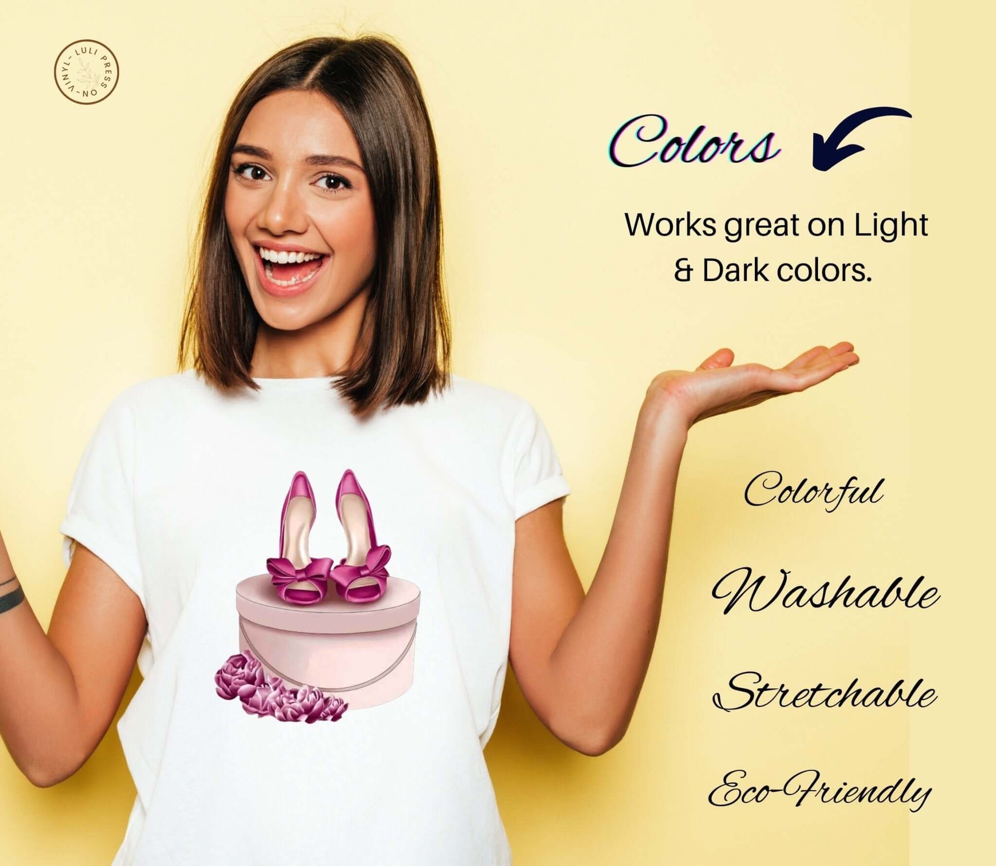 Chanel Pink Love Logo in DTF transfers printed on a white t-shirt of a girl